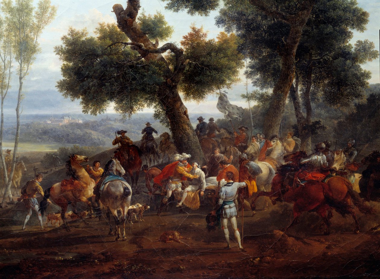 Guerra das Religiões: "O encontro do Rei da França Henri IV (1553-1610) e Sully após a Batalha de Ivry em 1590" A Batalha de Ivry em 14/03/1590 viu a vitória do exército real contra a Liga Católica. Maximiliano de Bethune, Duque de Sully (1 de Nicolas Antoine Taunay