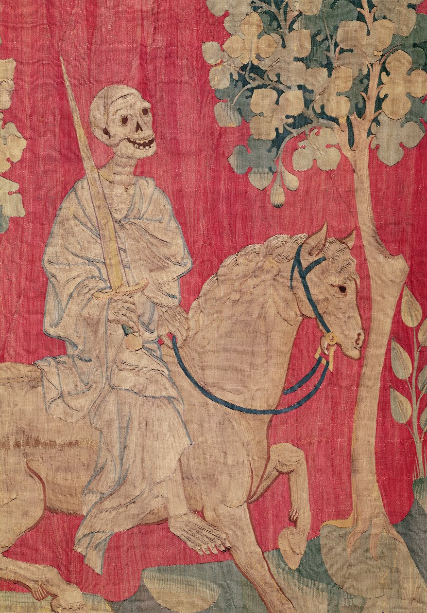 O cavalo vívido e a morte, da tapeçaria de Apocalypse de Angers, 1373-87 (tapeçaria) de Nicolas Bataille