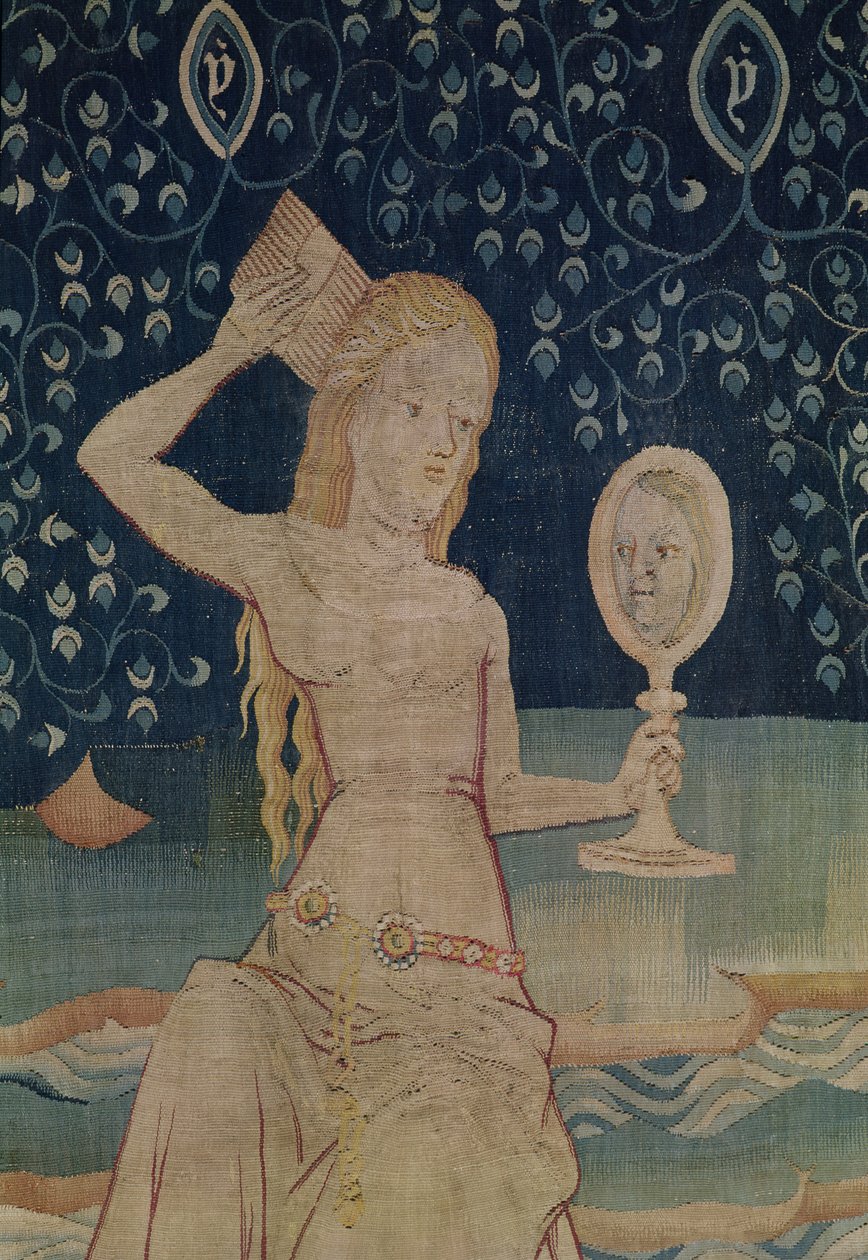 A Prostituta da Babilônia, número 64 de O Apocalipse de Angers, 1373-1387 detalhe de tapeçaria de 181983 de Nicolas Bataille