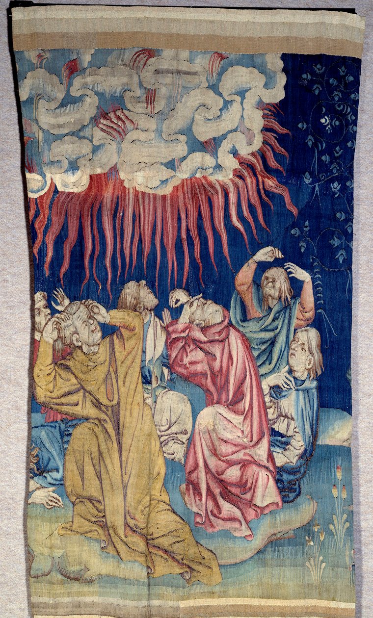 A cortina do Apocalipse (1373 -1383): o fogo do céu (escuridão). Tapeçaria de Nicolas Bataille (1330-1405) de Nicolas Bataille