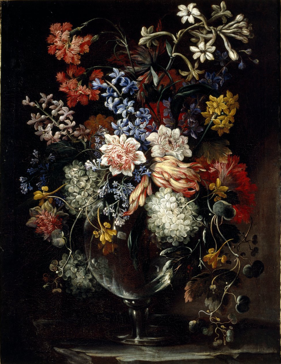Flores num vaso sobre um parapeito de Nicolas Baudesson