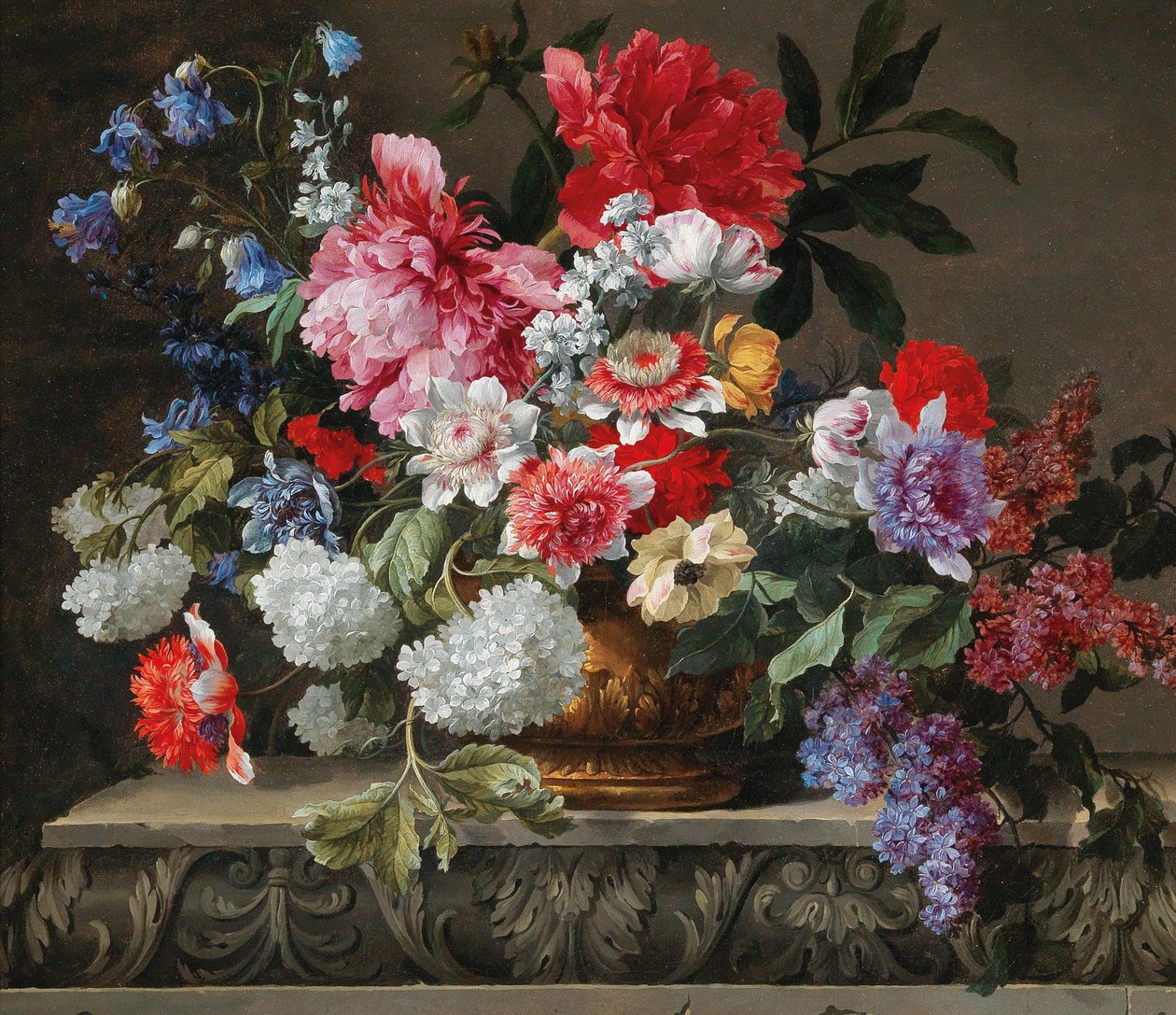 Natureza morta de rosas, túlipas, anémonas e lilases, segunda metade do século XVII. de Nicolas Baudesson