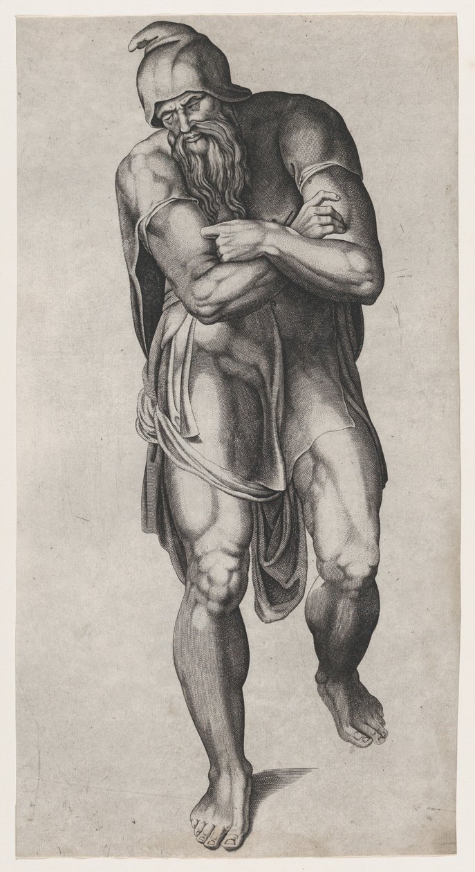 José de Arimatéia, após o afresco da Crucificação de Michelangelo na Cappella Paolina, V..., 1540-6 de Nicolas Beatrizet