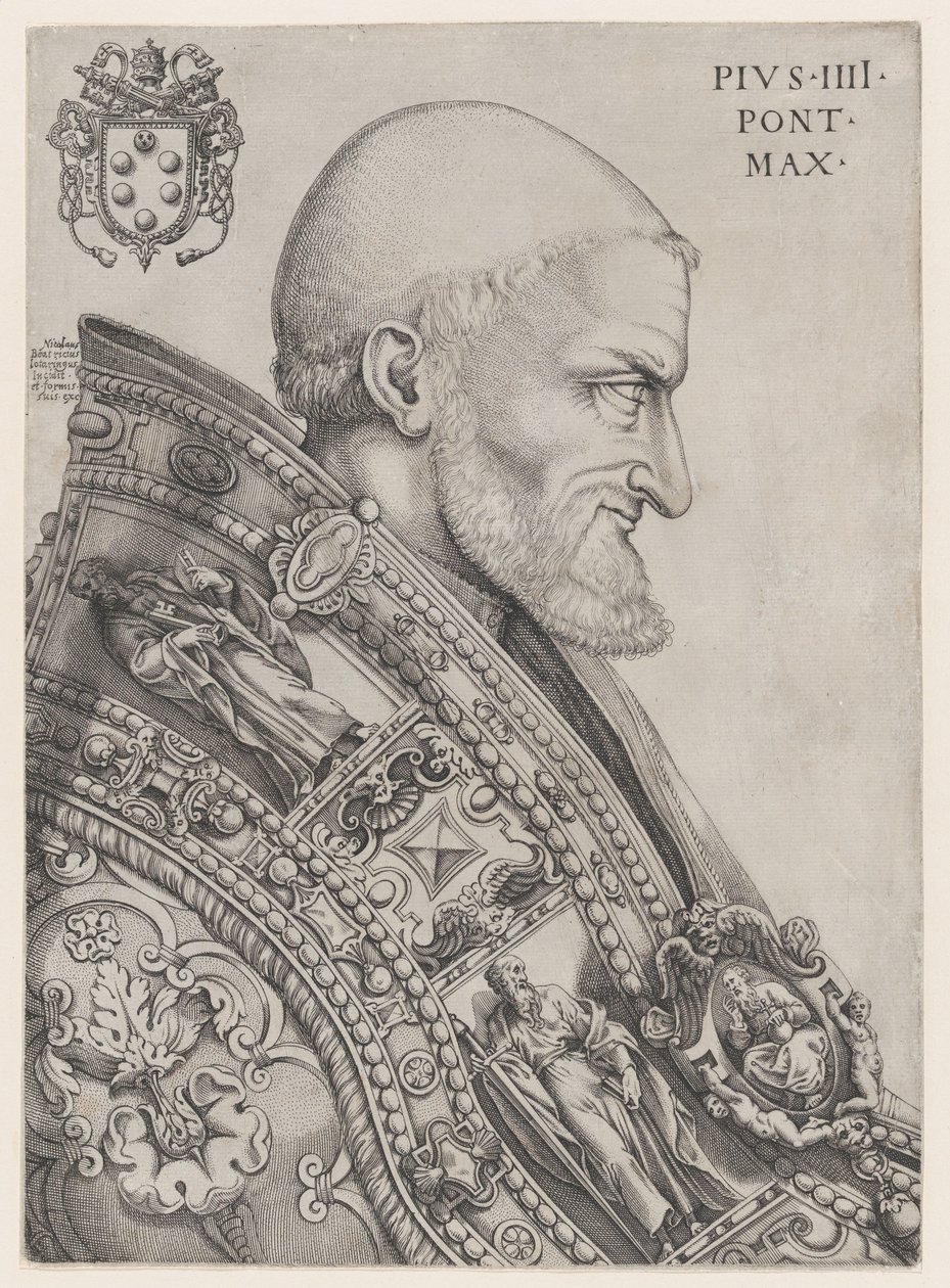 Retrato do Papa Pio IV, meados do século XVI., meados do século XVI. de Nicolas Beatrizet