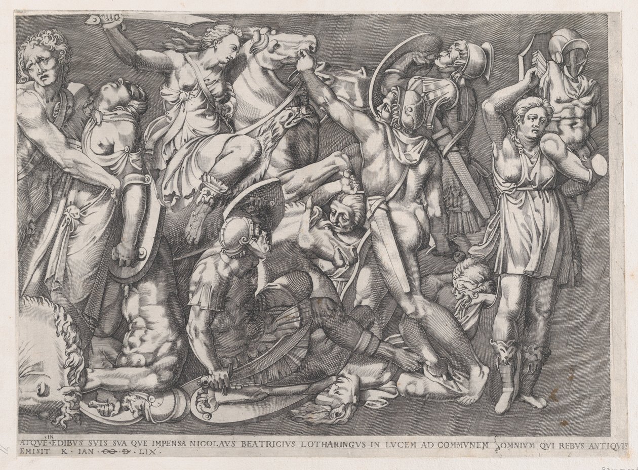 Espelho da magnificência romana: Batalha das Amazonas, 1559., 1559 de Nicolas Beatrizet