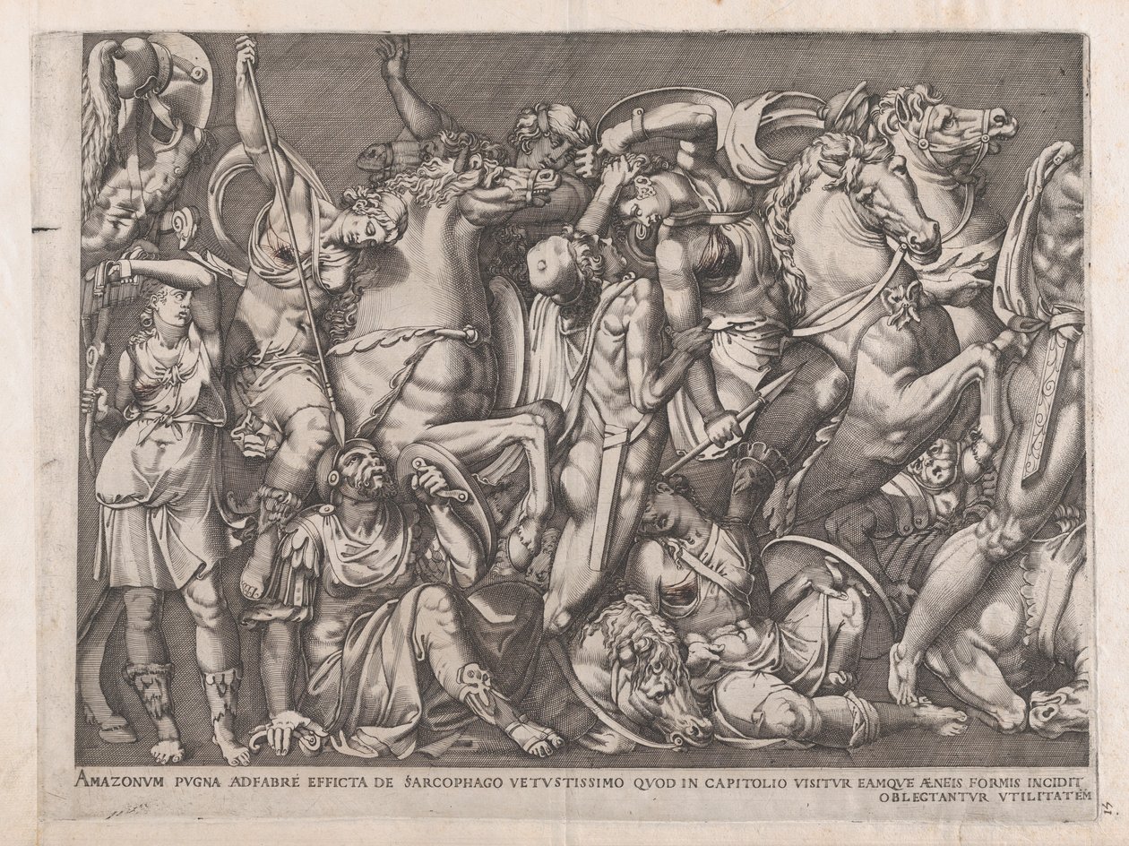 Espelho da magnificência romana: Batalha das Amazonas, 1559., 1559 de Nicolas Beatrizet