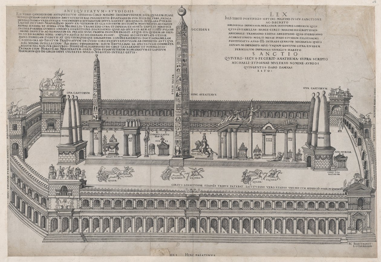 Espelho da magnificência romana: Circus Maximus, 1553., 1553 de Nicolas Beatrizet