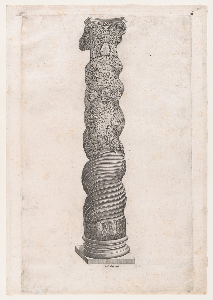 O Espelho da Magnificência Romana: Coluna Sinuosa Grotesca em St. Pedro, séc. XVI..., séc. XVI. de Nicolas Beatrizet