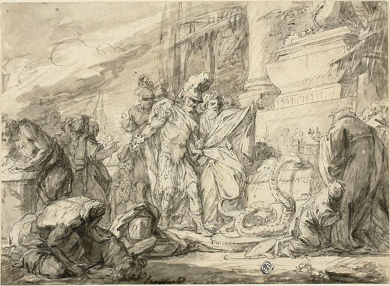 Enéias no Túmulo de Anquises (à direita); Enéias no Tomo de Anquises (verso) de Nicolas Bernard Lepicie