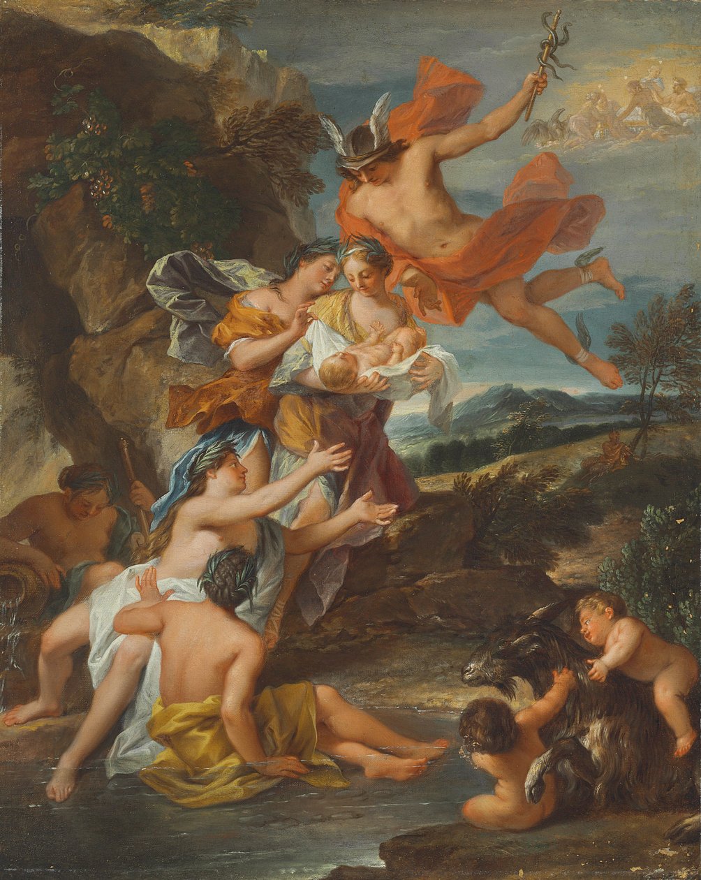 Mercúrio confiando o bebê Baco às ninfas de Nysa de Nicolas Bertin