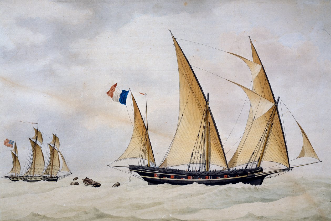 Santo Stefano di Laigueglia xebec sendo perseguido por corsário inglês de Nicolas Cammillieri