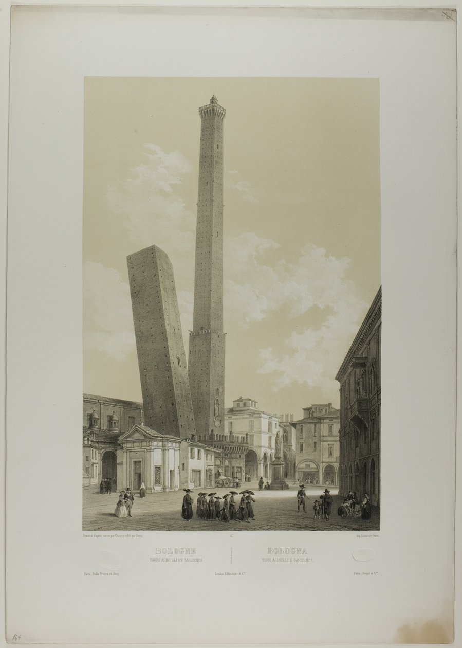 Bolonha: As torres Asinelli e Garisenda, placa 40 de Italie Monumentale et Pittoresque de Nicolas Chapuy
