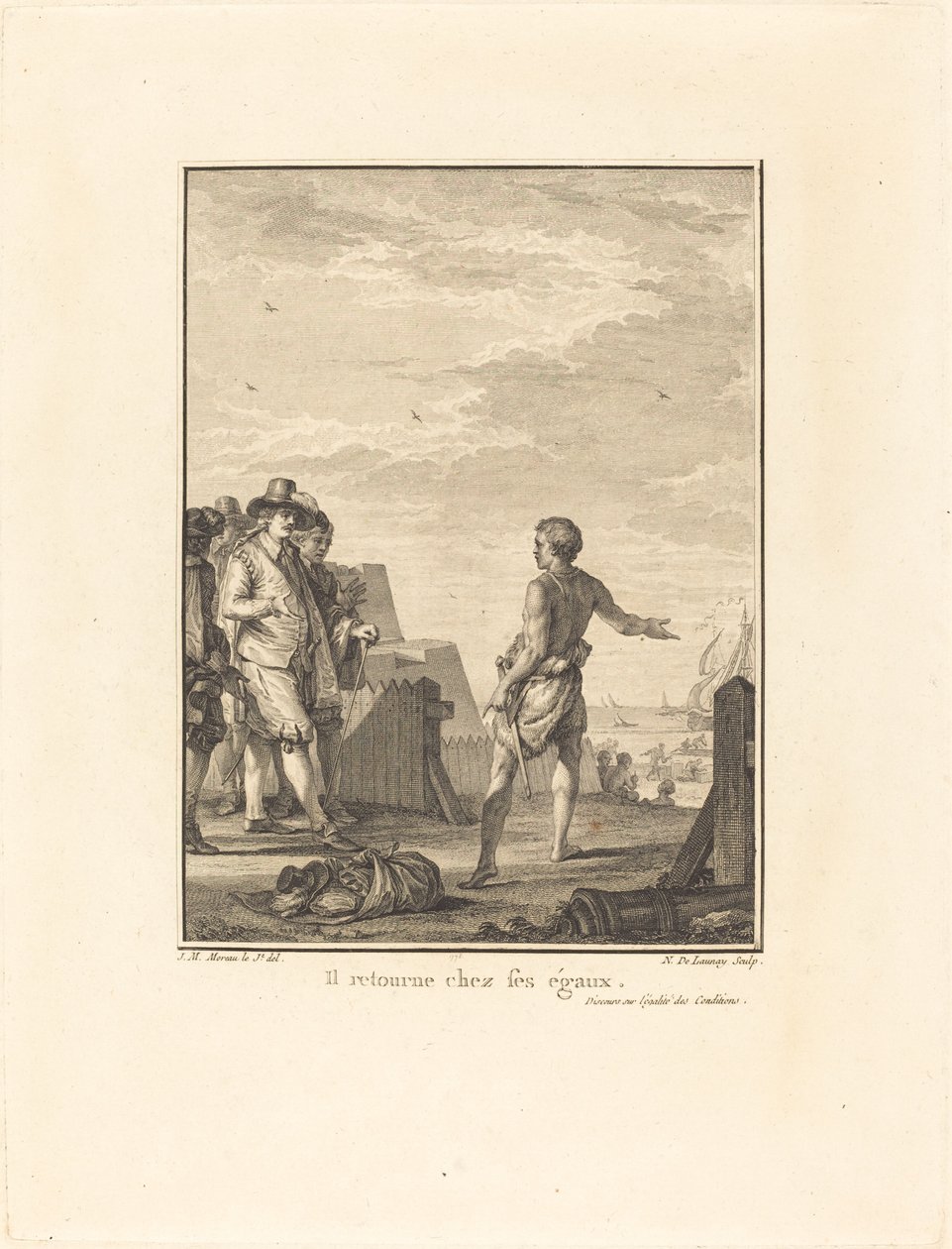 Discurso sobre igualdade de condições: Ele volta aos seus iguais de Nicolas Delaunay after Jean Michel Moreau