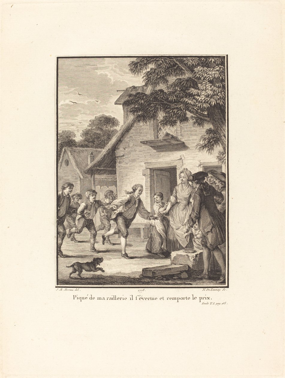 Picado pela minha zombaria, ele se esforça e ganha o prêmio de Nicolas Delaunay after Jean Michel Moreau