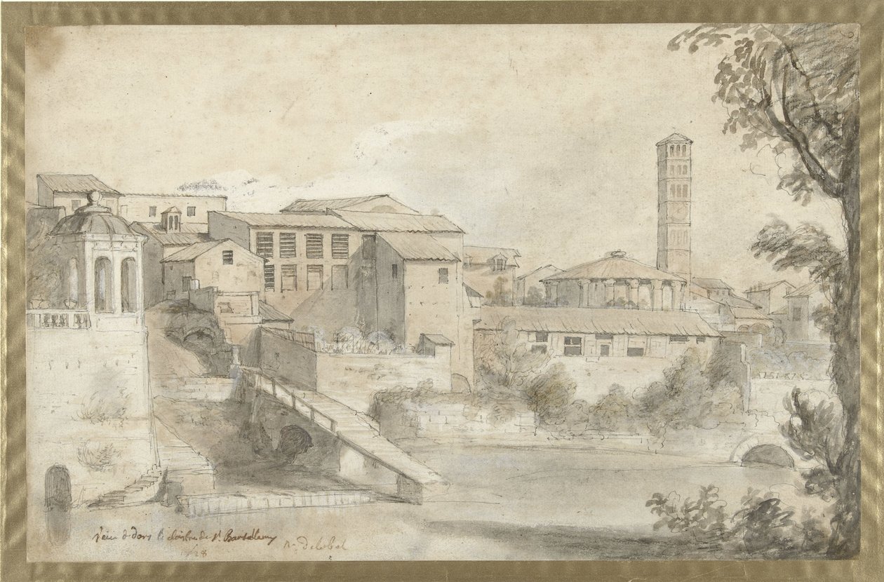 Ilha Tiberina com o Mosteiro de San Bartolommeo de Nicolas Delobel