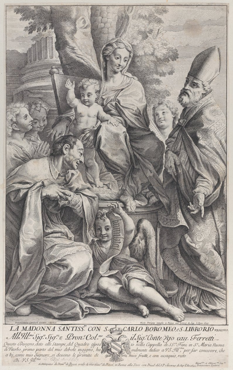 Virgem e Menino com São Libório e Carlo Borromeo, 1693-95., 1693-95. de Nicolas Dorigny