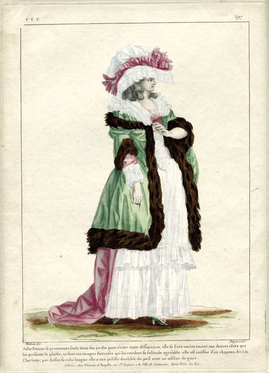 Gallerie des Modes et Costumes Francais, 1785, CCC 297: Jolie Femme viu promenant seule... de Nicolas Dupin