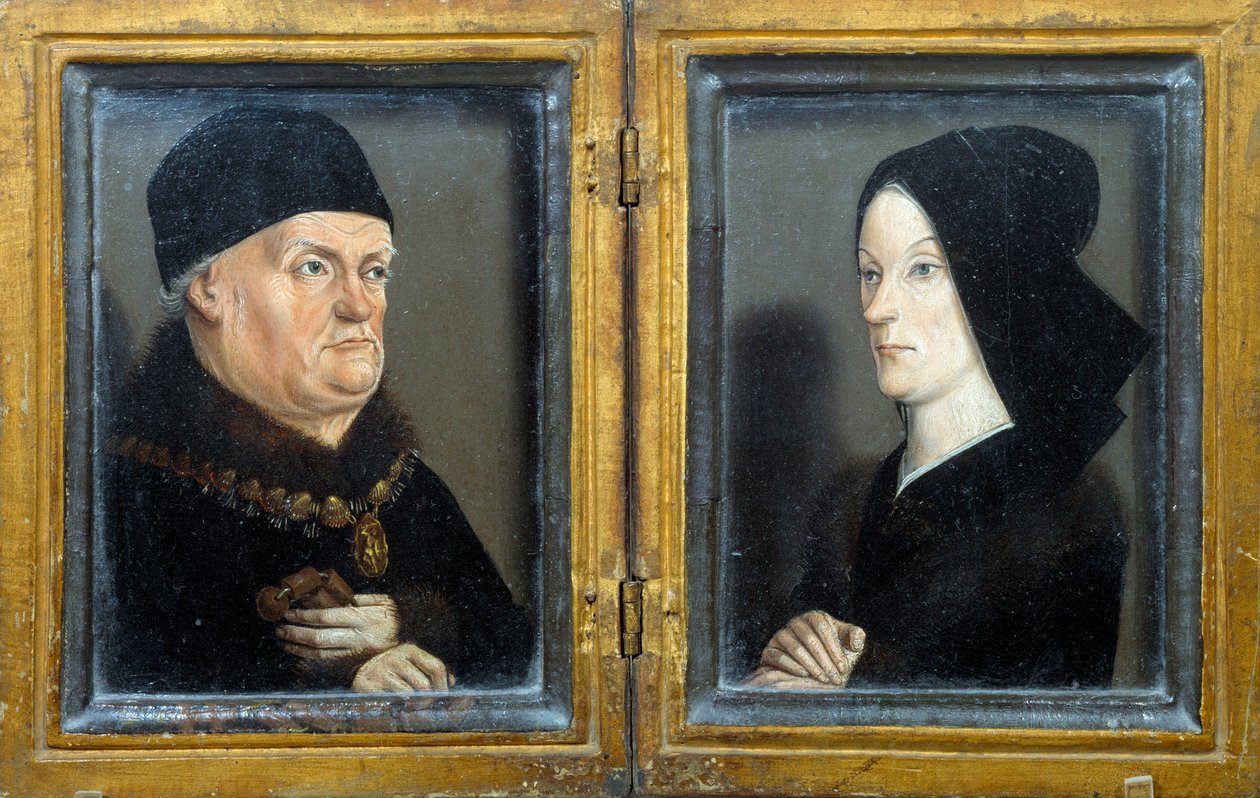 Díptico de Matheron: retratos de René, Duque de Anjou, Conde de Provença, Rei da Sicília e Jerusalém (1409-1480) e sua esposa Jeanne de Laval. Pintura de Nicolas Froment (ca. 1425-1483/1486) Sol. 0,17x0,13 m de Nicolas Froment
