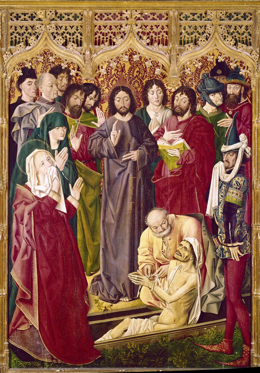 A Ressurreição de Lázaro (tempera no painel de Nicolas Froment