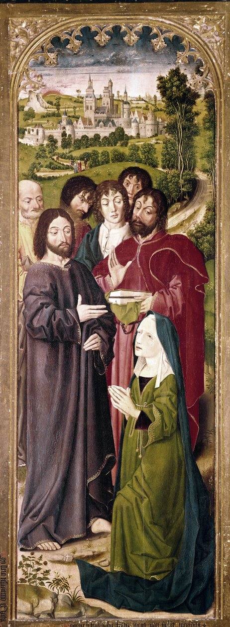 A ressurreição de Lázaro: Marta antes de Cristo (detalhe do painel esquerdo) (tempera no painel de Nicolas Froment