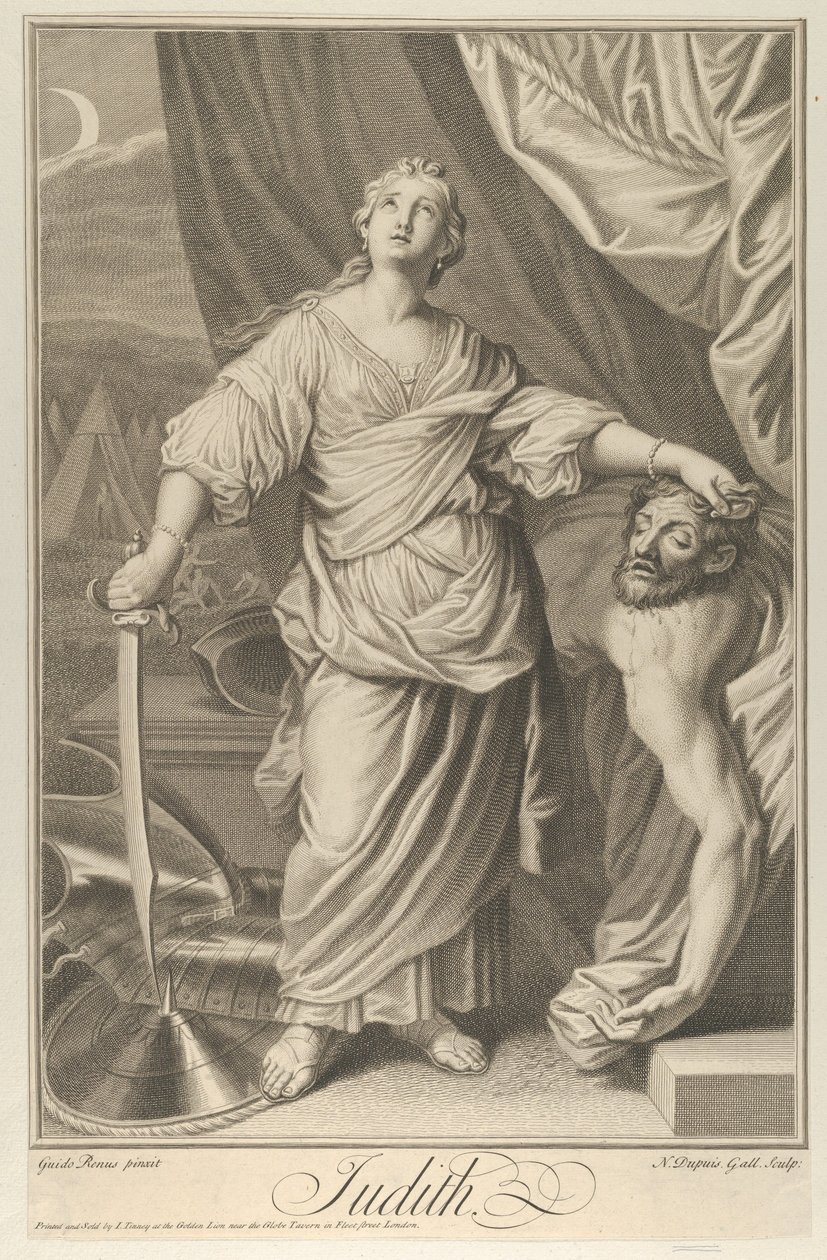 Judite de pé e olhando para cima, segurando a cabeça de Holofernes na mão esquerda e..., ca. 1718-61. de Nicolas Gabriel Dupuis