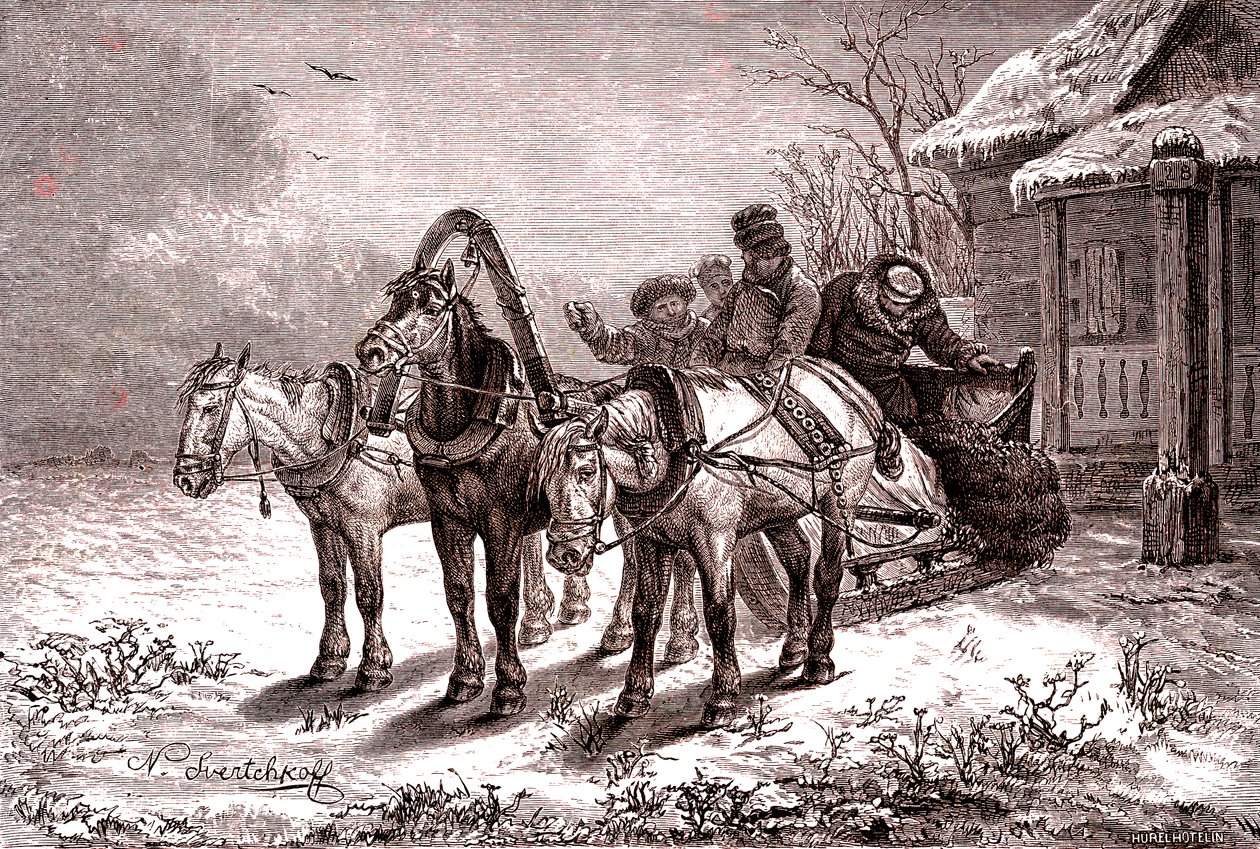 Rússia. Estação de retransmissão em 1865. Casa dos correios.1865 (Gravura) de Nicolas Gregorovitch Svertschkoff