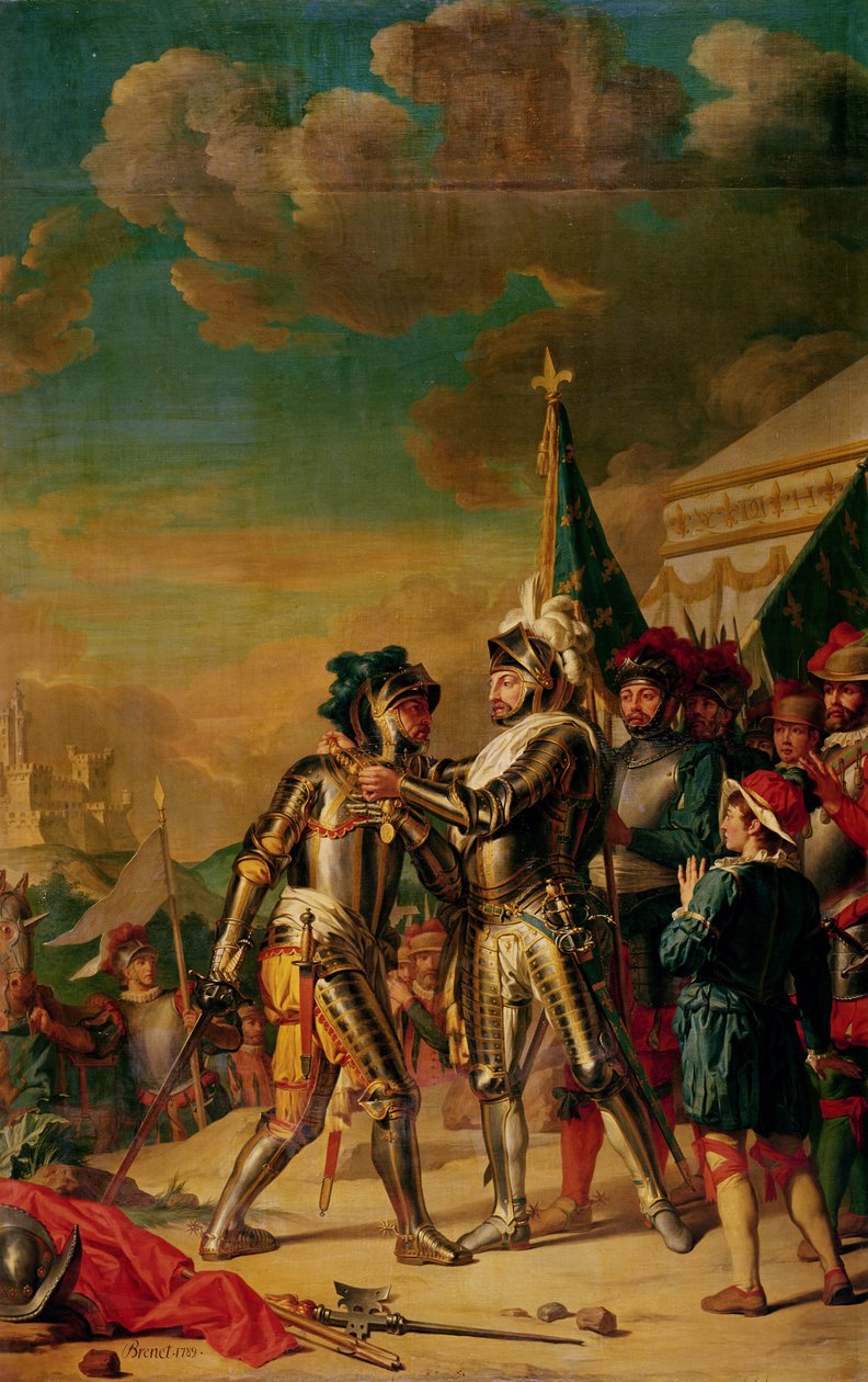 Henri II (1519-59) Dando a Corrente da Ordem de Saint-Michel a Gaspard de Saulx (1509-73) Conde de Tavannes, após a Batalha de Renty, 13 de agosto de 1554, 1789 de Nicolas Guy Brenet