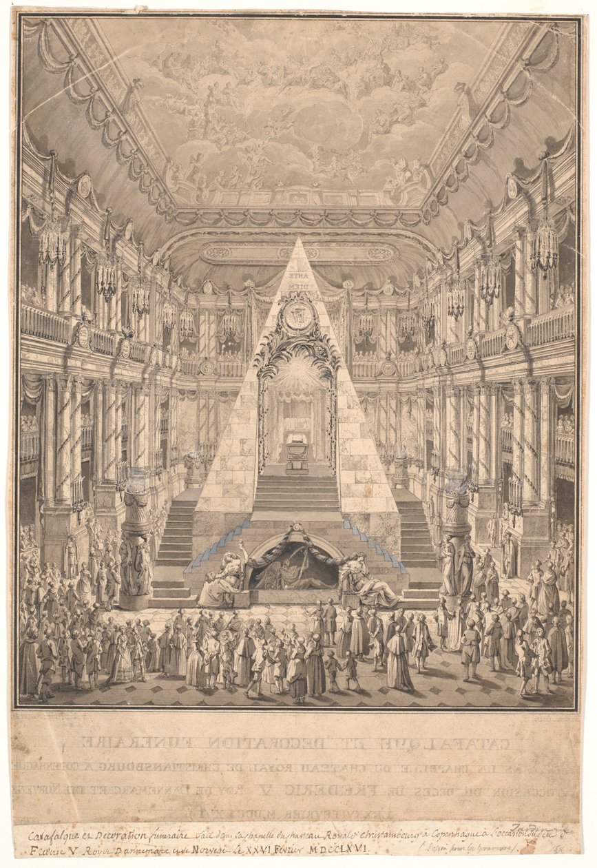 Capela do castelo de Christiansborg com o catafalco de Frederik V de Nicolas Henri Jardin