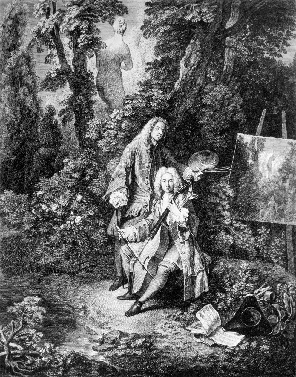 O pintor Jean Antoine Watteau (1684-1721) e seu amigo Jean De Jullienne (1686-1766), gravura de Nicolas Henri Tardieu de Nicolas Henri Tardieu