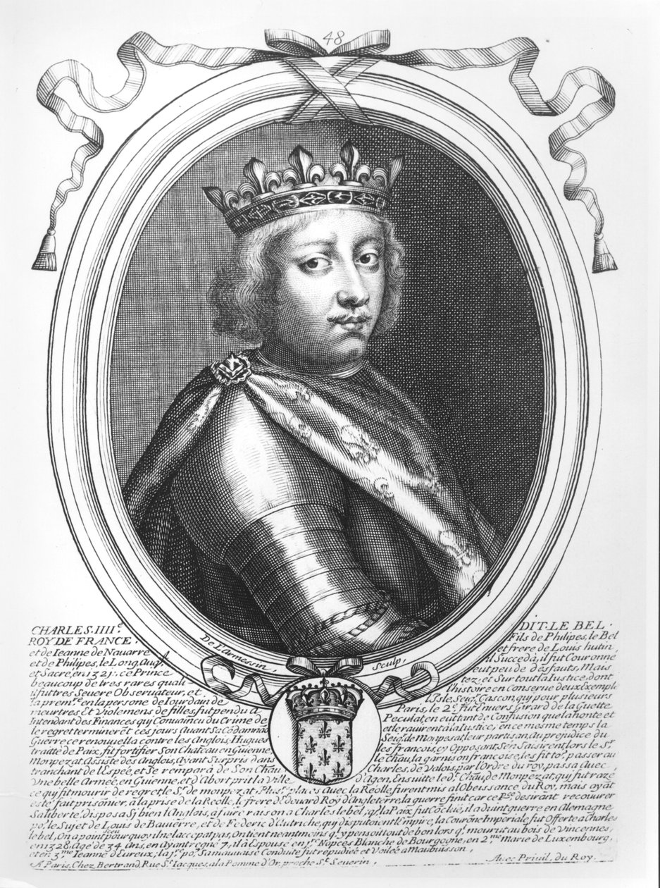 Carlos IV (1294-1328), a Feira, Rei da França e Navarra, de "As Representações de Augusto de todos os reis da França, de Pharamond a Luís XIV", Paris, 1679 de Nicolas II de Larmessin