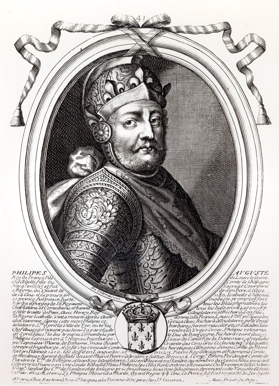 Filipe Augusto II (1165-1223), rei da França, de "As Representações de Augusto de todos os reis da França, de Pharamond a Luís XIV", Paris, 1679 de Nicolas II de Larmessin