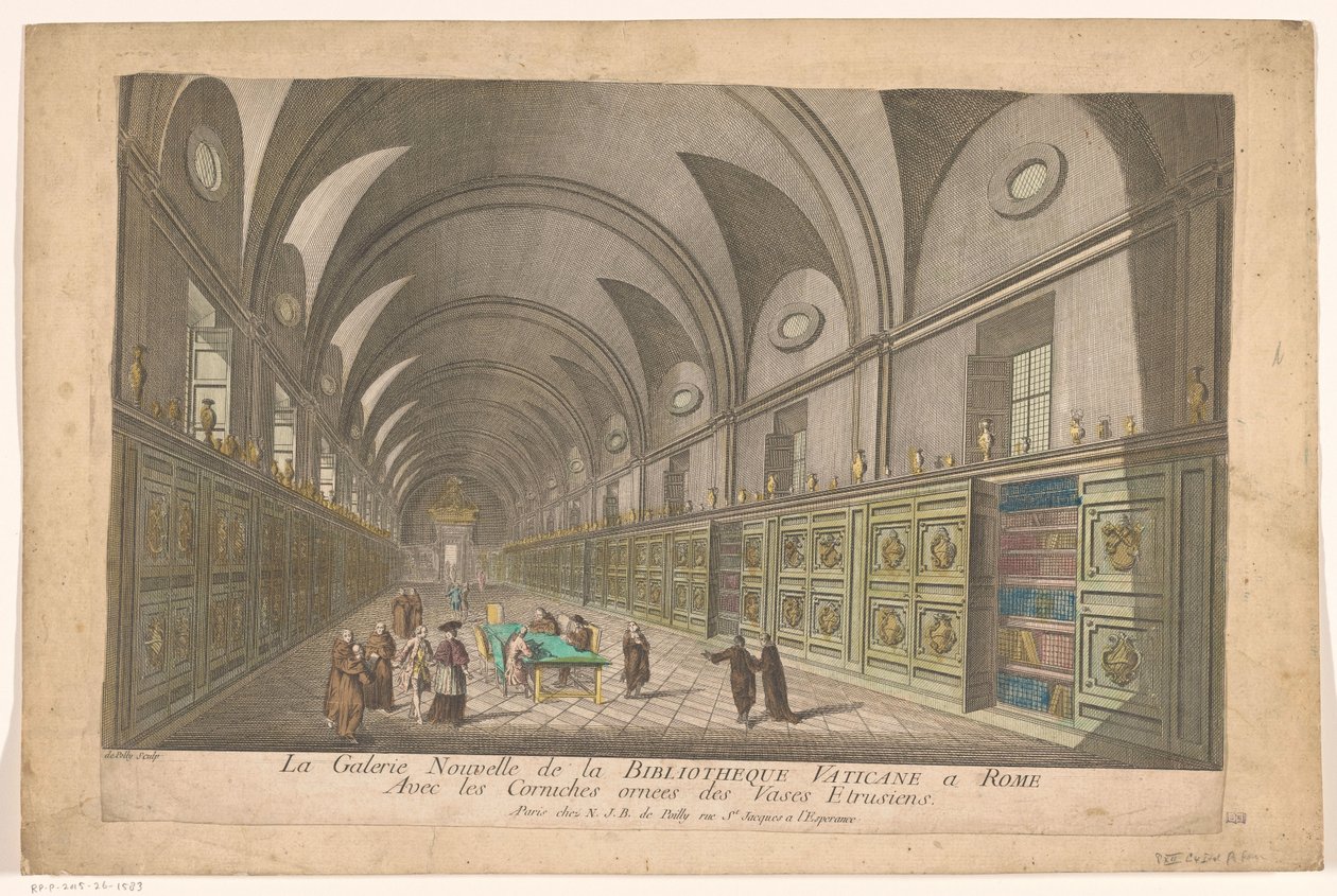Galeria na Biblioteca do Vaticano
A Nova Galeria na Biblioteca do Vaticano em Roma com as cornijas decoradas com vasos etrusianos (título sobre o objecto) de Nicolas Jean Baptiste Poilly