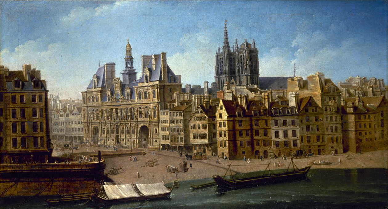 A Câmara Municipal e a Place de Grève, 1753. de Nicolas Jean Baptiste Raguenet