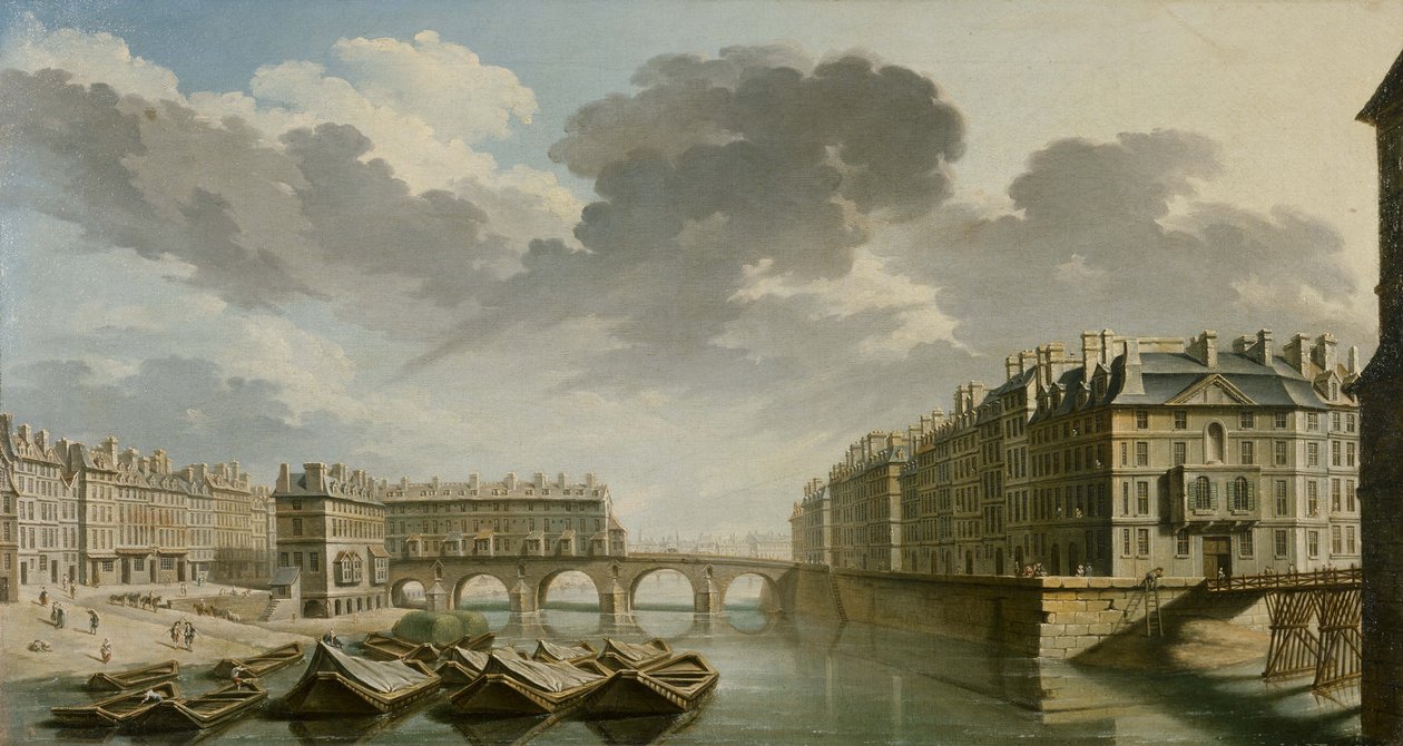 O Quai des Ormes, a ponte Marie e a ilha de Saint-Louis, 1757. de Nicolas Jean Baptiste Raguenet