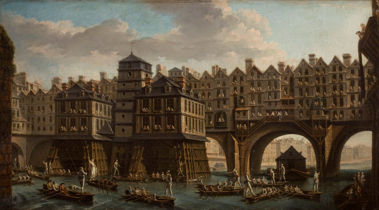 Sailors Jousting, entre a Pont Notre Dame e a Pont-Au-Change, Paris, 1756. de Nicolas Jean Baptiste Raguenet