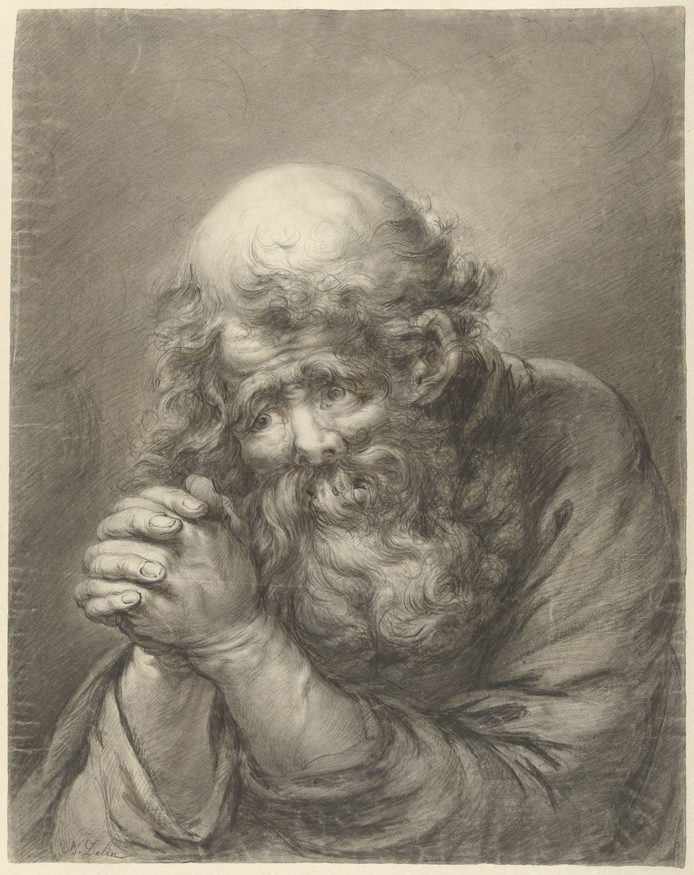 Velho de barba com as mãos dobradas de Nicolas Joseph Delin