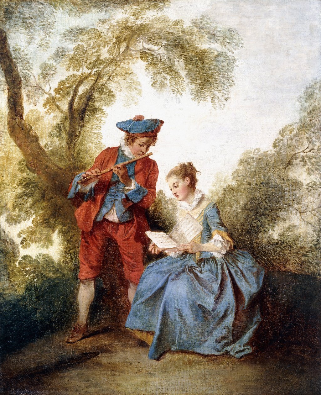 Um casal fazendo música em uma paisagem, de Nicolas Lancret
