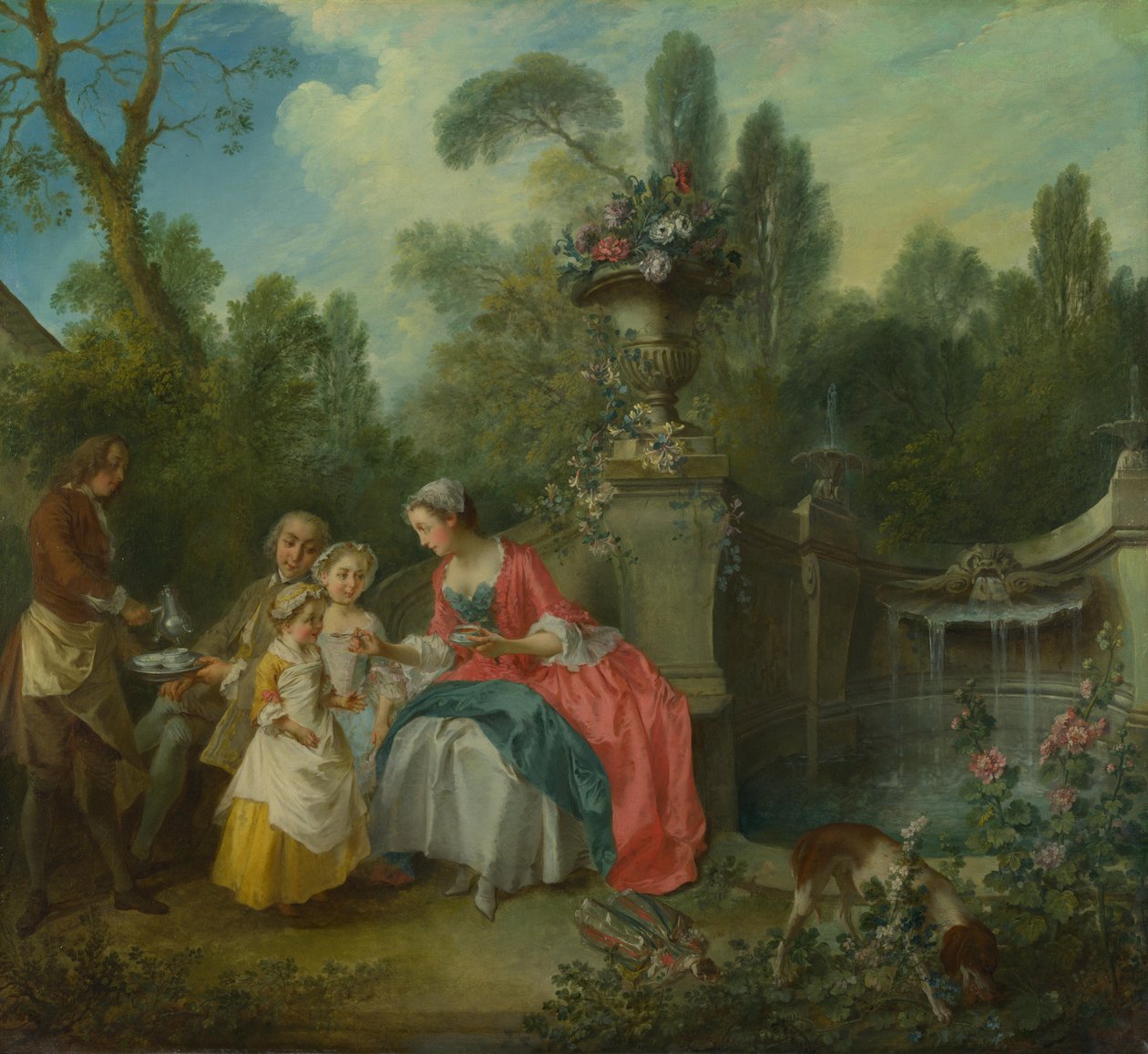 Uma senhora em um jardim tomando café com algumas crianças, ca 1742 de Nicolas Lancret