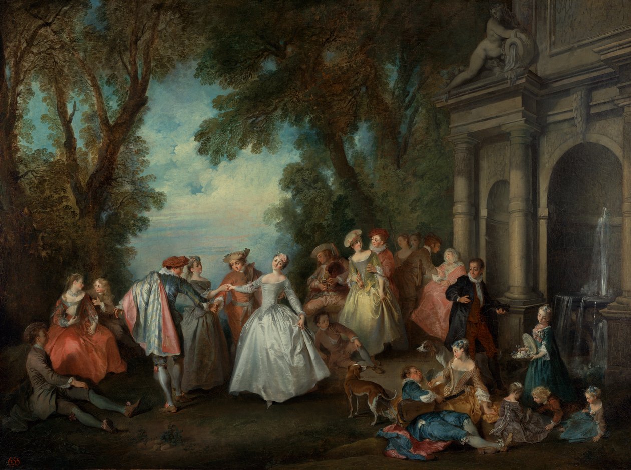 Dance before a Fountain, c.1724 (óleo sobre tela) de Nicolas Lancret