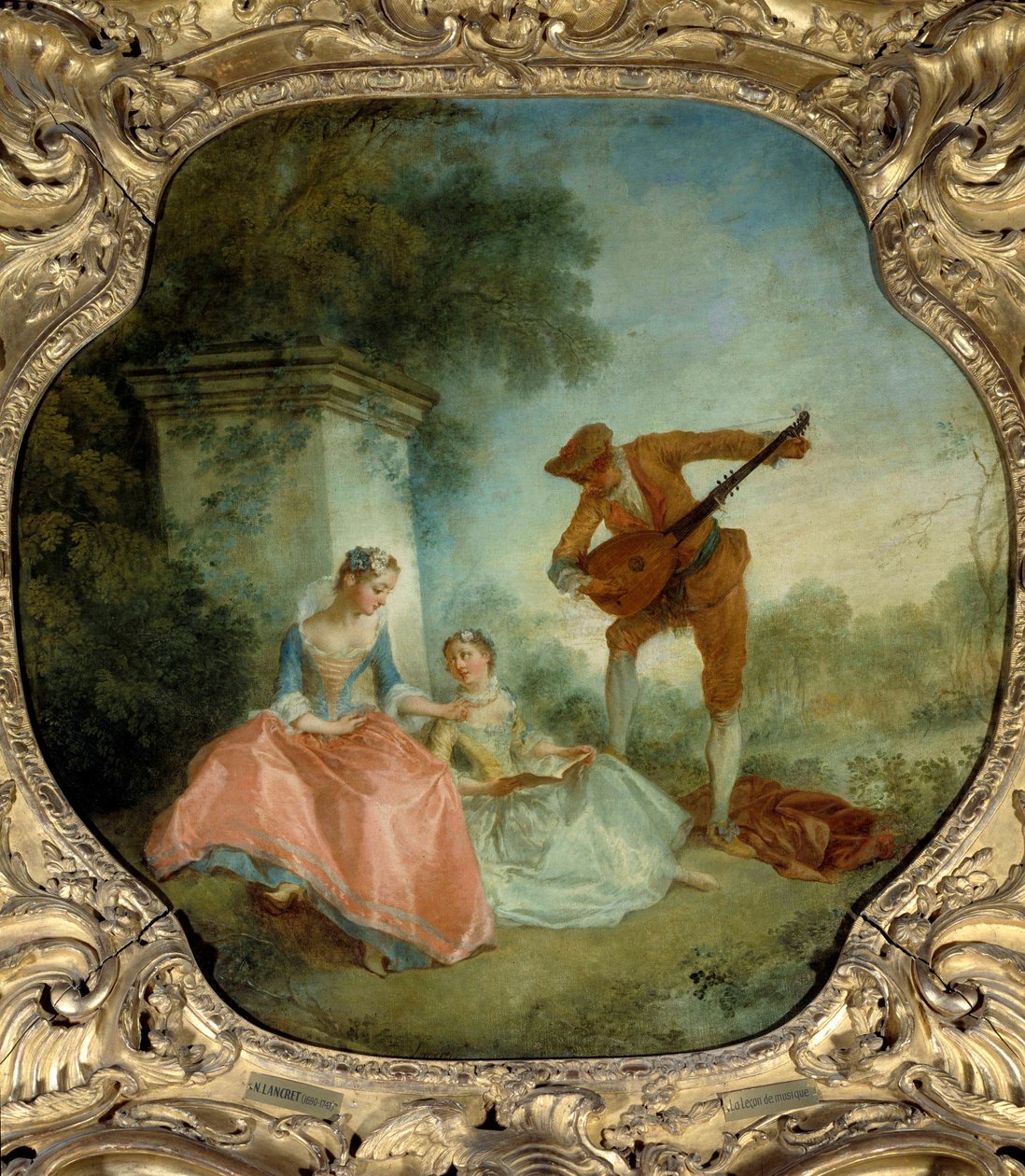 La lecon de musique Pintura de Nicolas Lancret (1690-1743) Sol do século XVIII. 0,89x0,9 m. de Nicolas Lancret