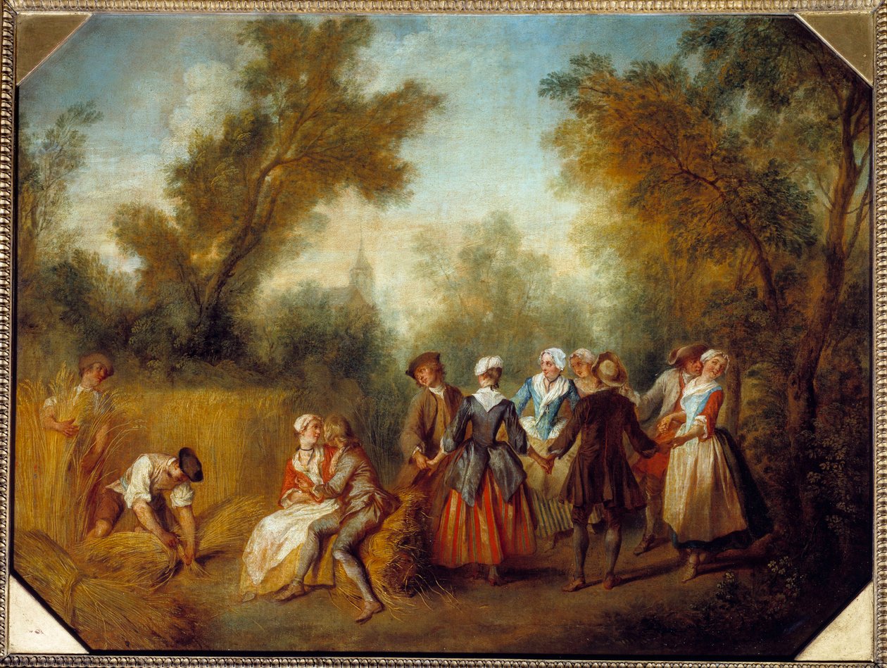 Cena de festa de verão na época da colheita. Pintura de Nicolas Lancret (1690-1743) Sol do século XVIII. 0,69x0,89 m de Nicolas Lancret