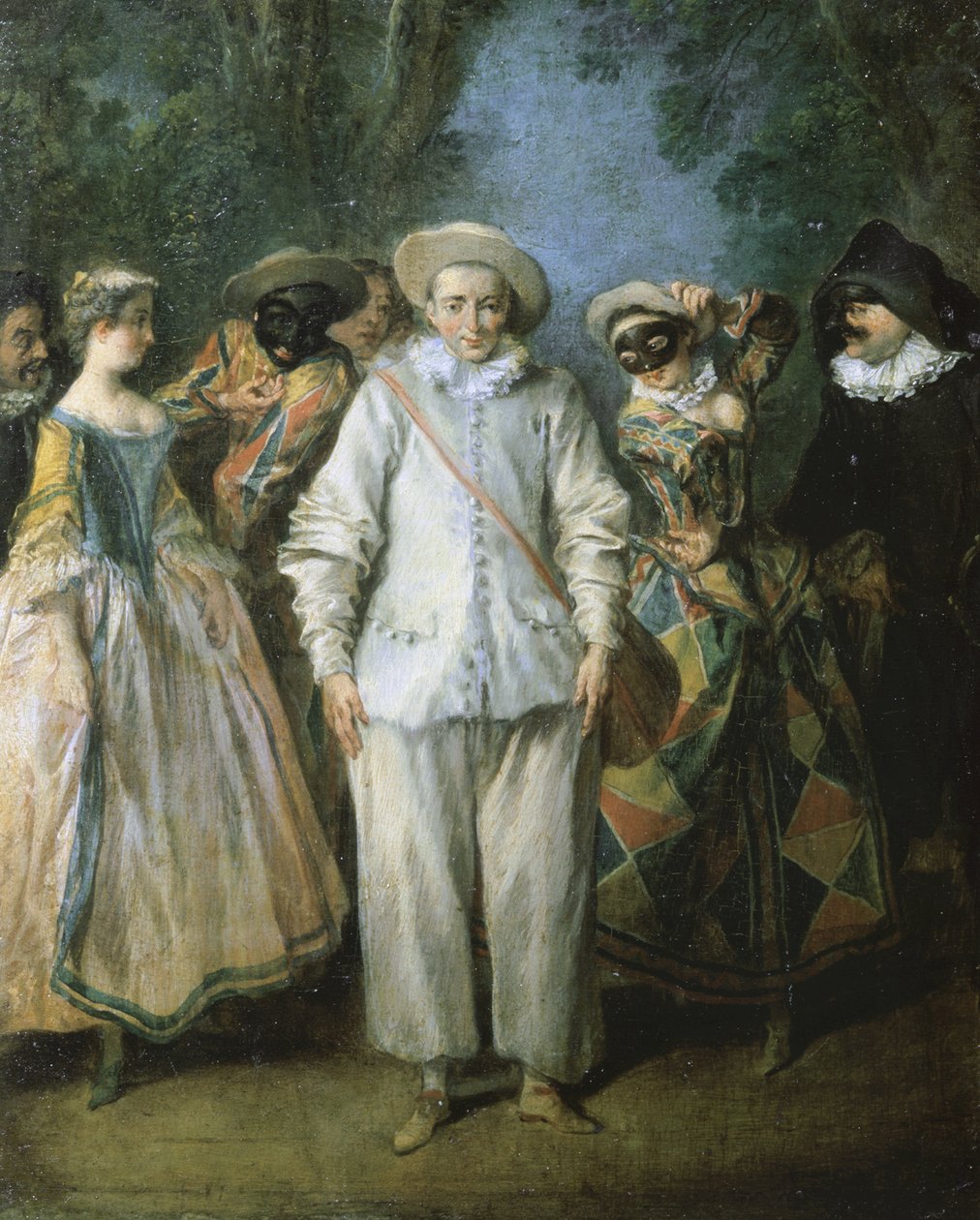 Os Actores da Comédia Italiana, ou O Teatro Italiano, c.1725-28 (óleo sobre madeira) de Nicolas Lancret