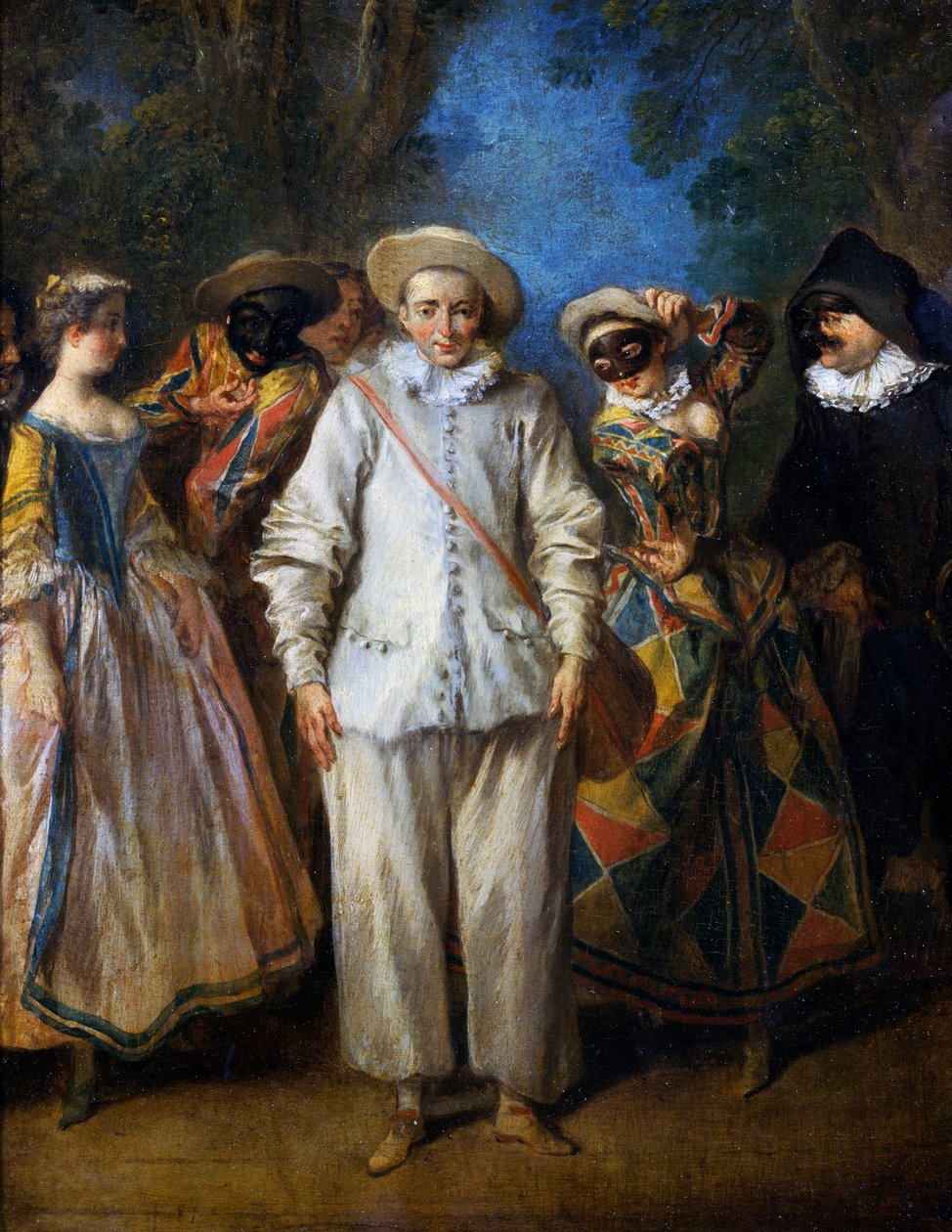 Os atores da comédia italiana, de Nicolas Lancret (1690-1743), óleo sobre painel, 25,5x22 cm. França de Nicolas Lancret
