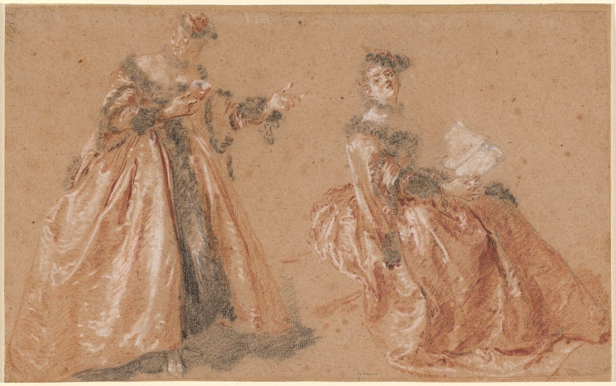 Duas mulheres elegantes em vestido polonês de Nicolas Lancret