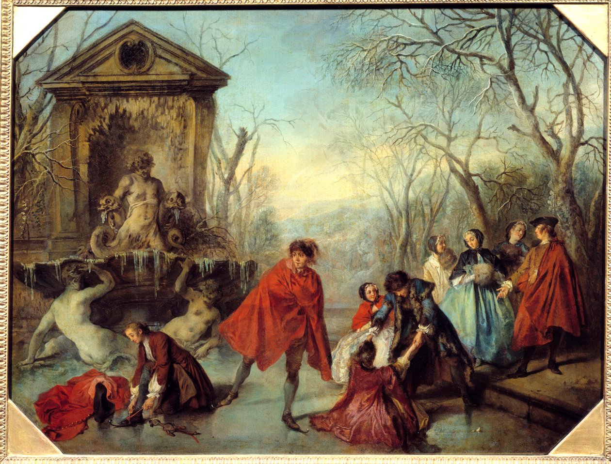 Patinagem de Inverno num lago de gele. Pintura de Nicolas Lancret (1690-1743) 1738 Sol. 0,69x0,89 m de Nicolas Lancret