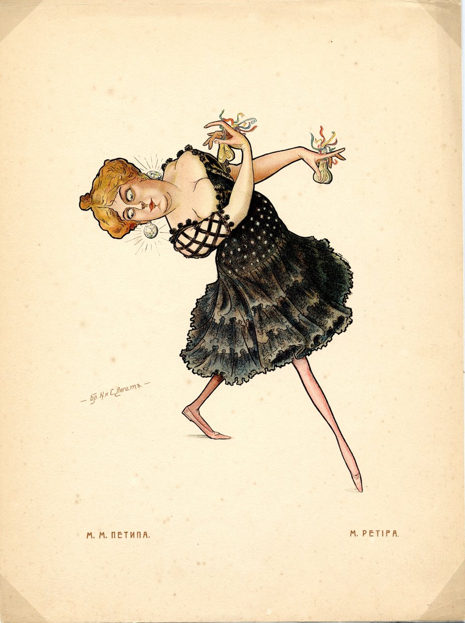 Retrato de Marie Petipa (1857-1930) bailarina russa - Litografia de Nikolai Gustavovich Legat (1869-1937), extraída do Ballet russe en caricatures de Nicolas Legat
