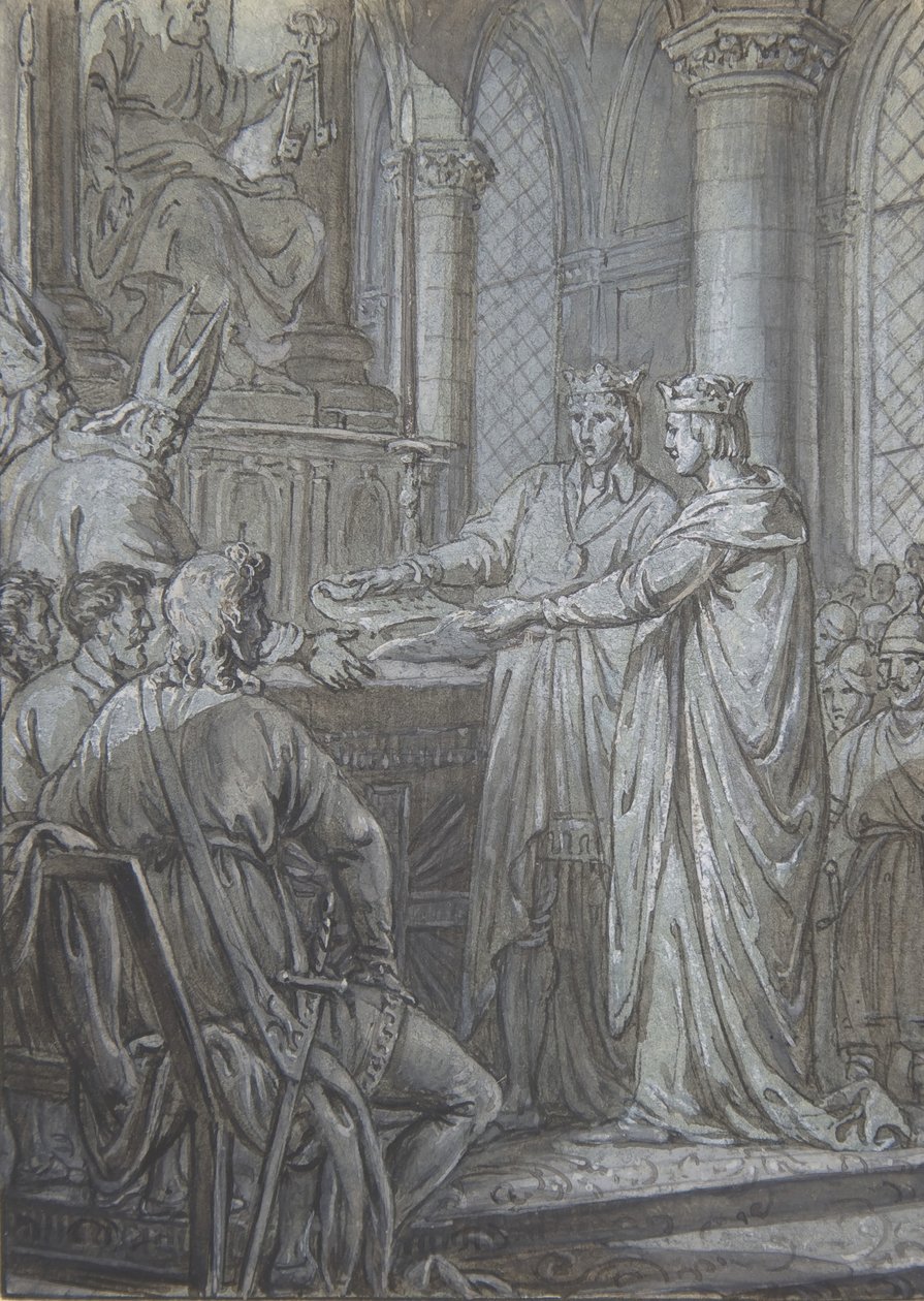 Luís III e Carlomano dão aos bispos do Reino a garantia de sua fidelidade em 882, ca. 1791. de Nicolas Lejeune