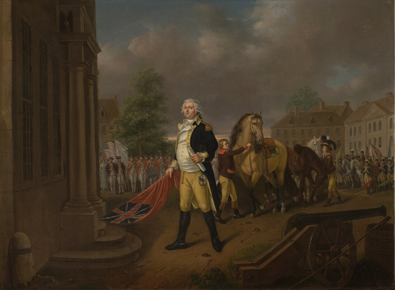 General Humphreys Entregando os Padrões realizados em Yorktown ao Congress Hall, Filadélfia de Nicolas Louis Albert Delerive