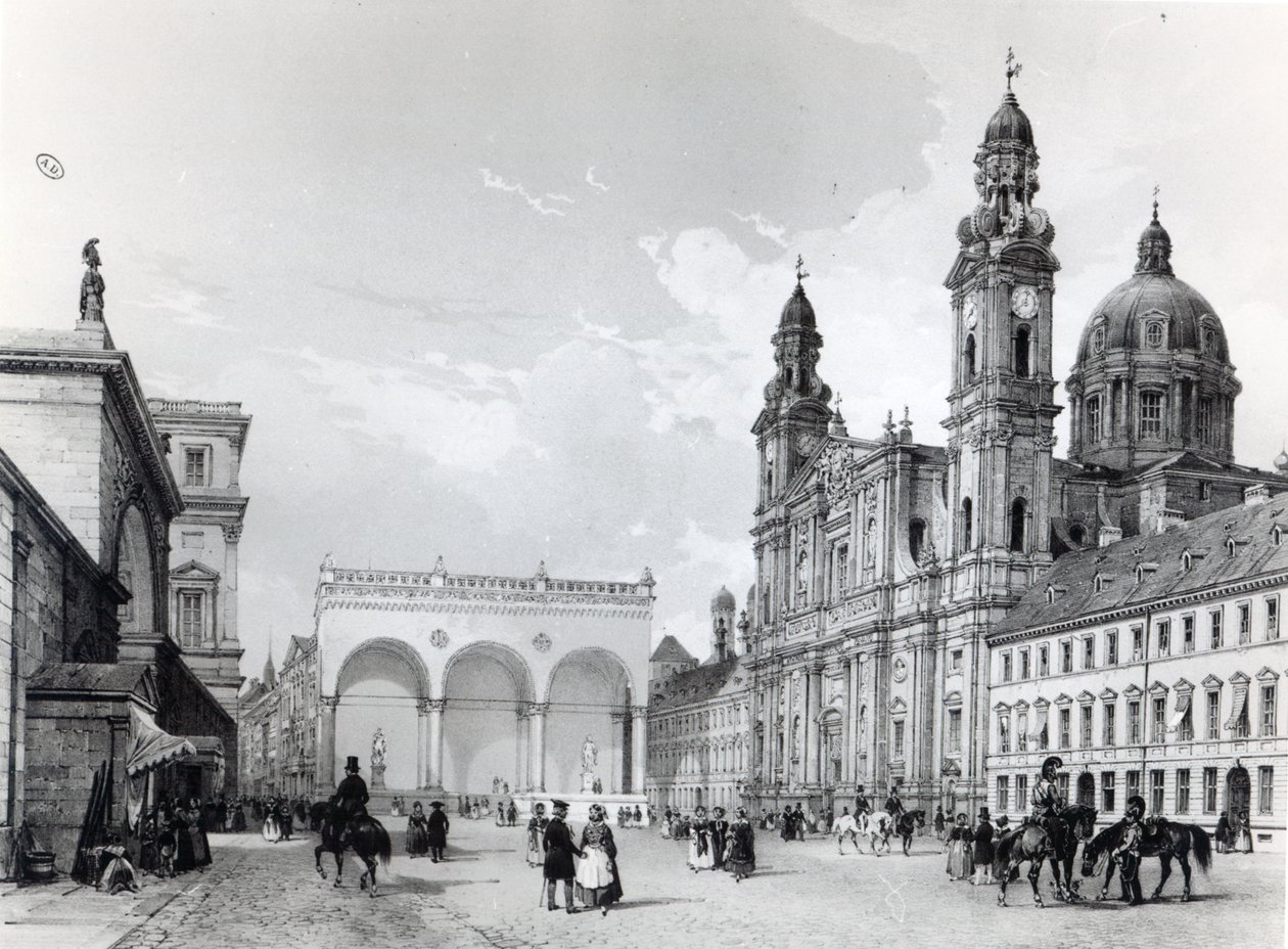 Palácio Real, Salão dos Marechais e Igreja dos Theatines em Munique, primeira metade do século XIX de Nicolas Marie Joseph Chapuy