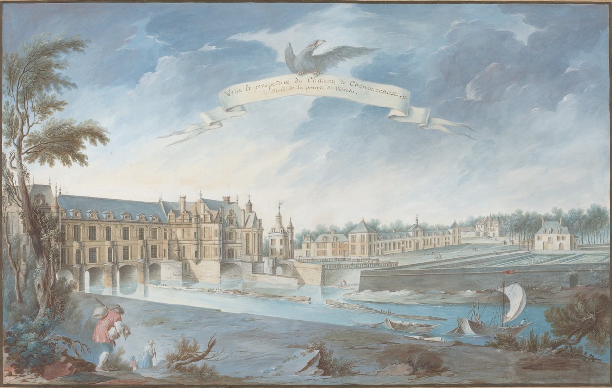 Vista e perspectiva do Chateau de Chenonceaux de Nicolas Marie Ozanne